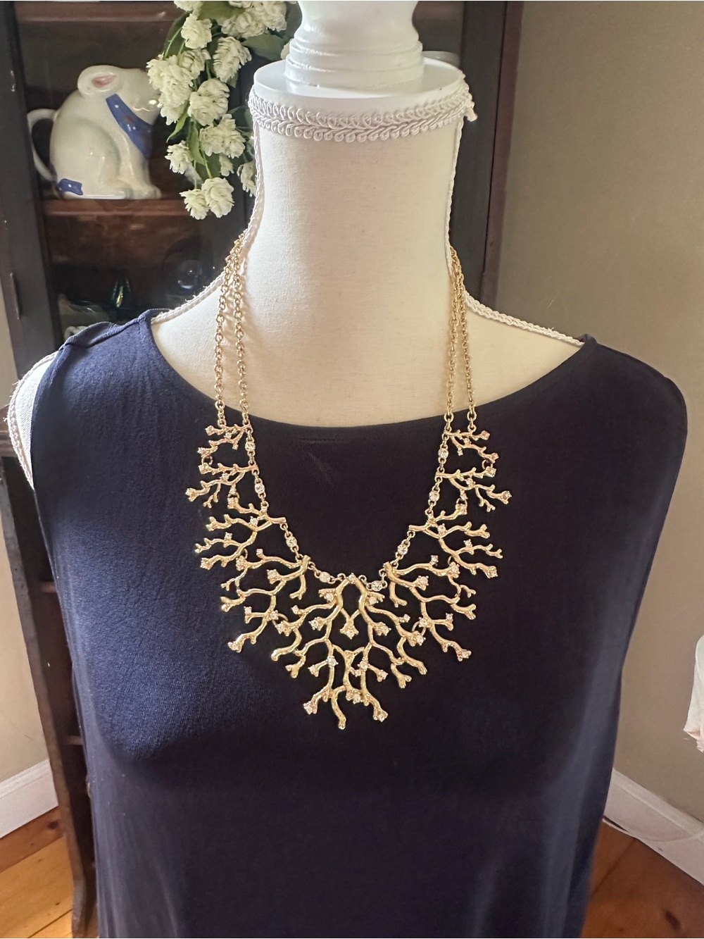 White House Black Market Gold Branch Bib Necklace